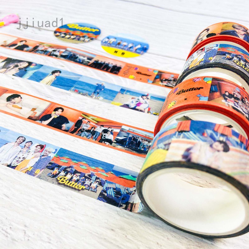 Cuộn băng keo giấy washi dễ thương in hình KPOP BTS trang trí sổ tay DIY