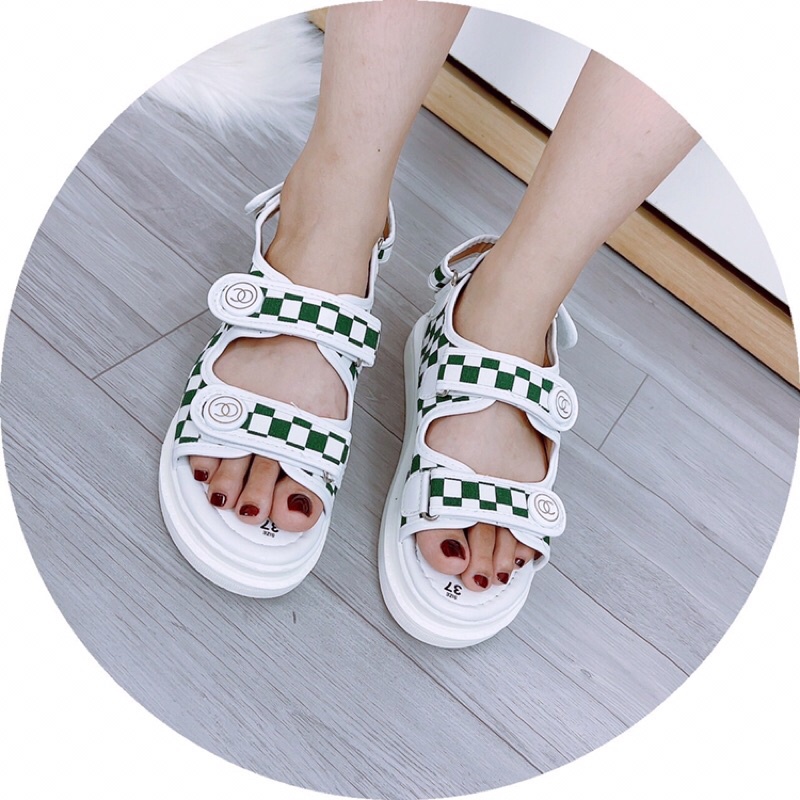 Dép sandal học sinh quai ngang caro quai hậu dán độn đế 2cm