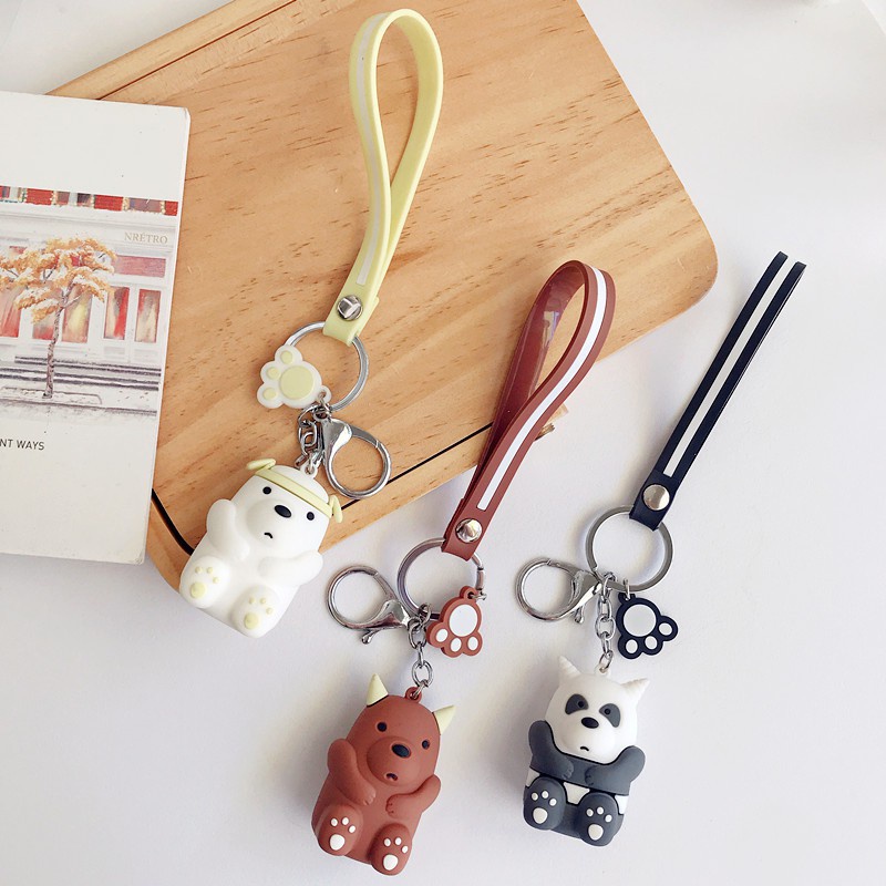 Móc khoá nhựa anh em gấu Chúng tôi là gấu bare bear cosplay đeo tai cún chó con