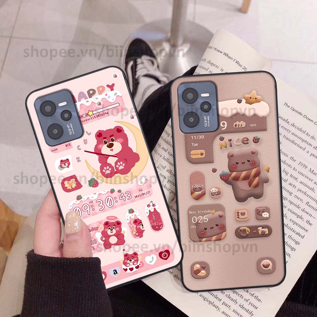 Ốp Realme C35 in 3D icon gấu nổi siêu xinh, siêu đáng yêu, cá tính phong cách