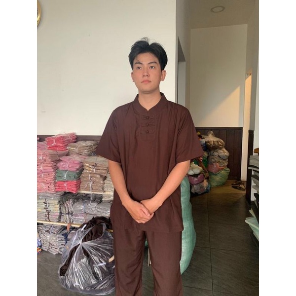 Đồ lam đi chùa, đồ phật tử nam mẫu 3 nút