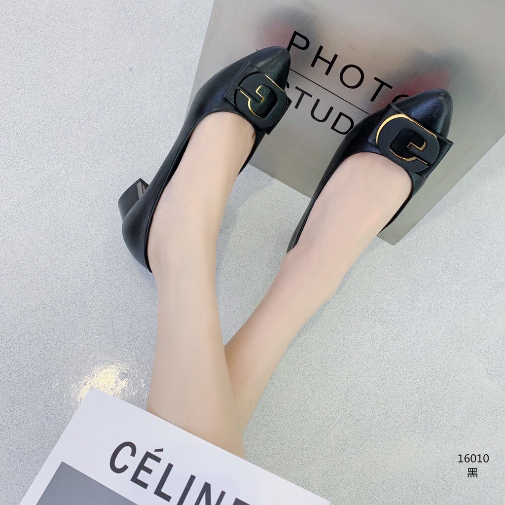 Giày thời trang nữ QC PPP ❤️FREESHIP❤️ Giày công sở cao gót mũi nhọn da mềm gắn khuy 16010