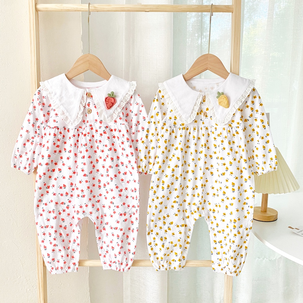 Sanlutoz Bộ Áo Liền Quần Vải Cotton Tay Dài Dễ Thương Cho Bé Gái Sơ Sinh