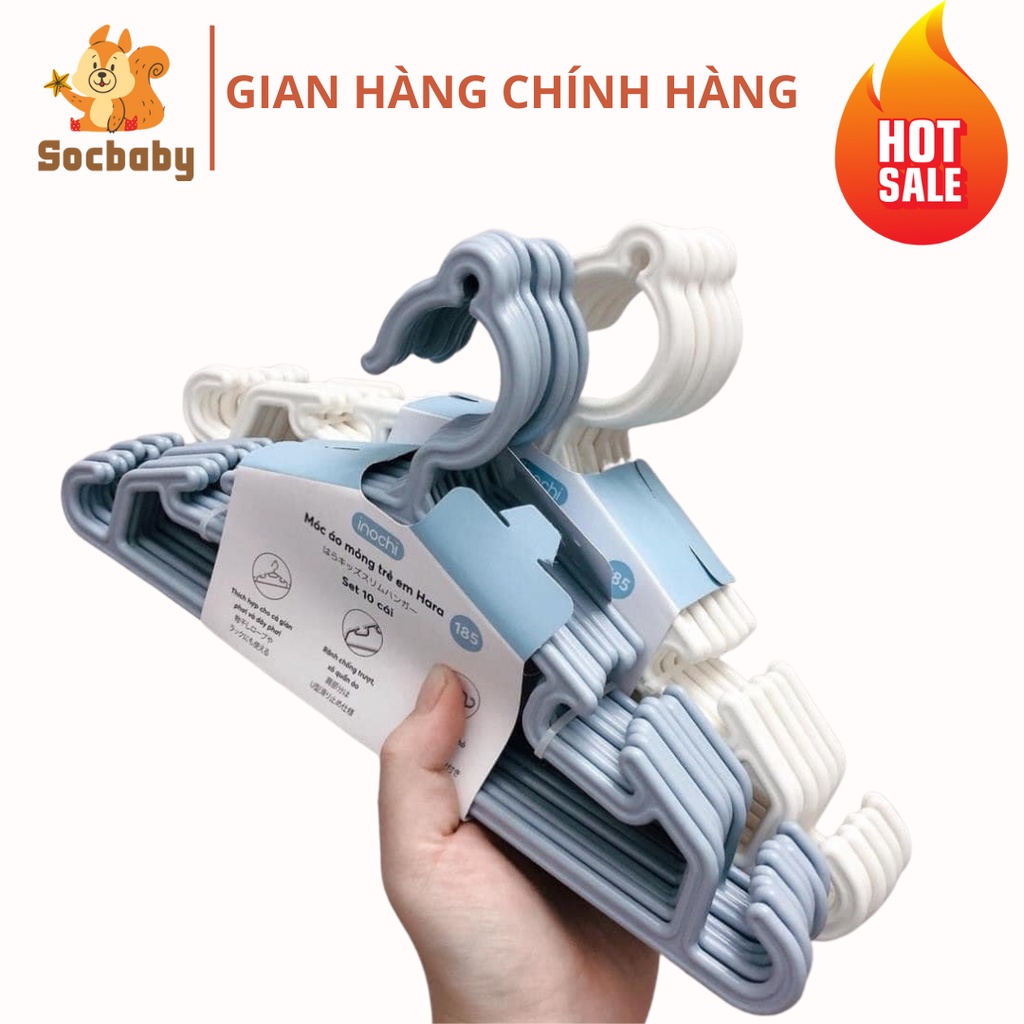 10 Chiếc móc quần áo trẻ em HARA INOCHI mắc áo mỏng, đồ lót em bé Nhựa nguyên sinh an toàn 100%