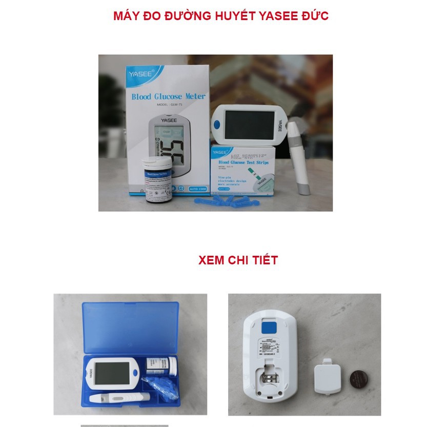 Máy đo đường huyết YASEE của Đức kèm kim và que thử