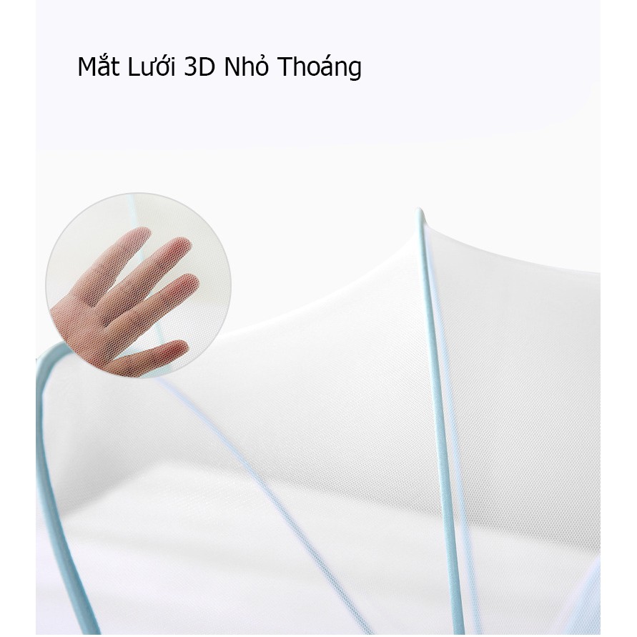 MÀN GẤP GỌN 1.6x2m hoặc 1,8x2m CHẤT LIỆU VẢI COTTON THOÁNG MÁT, MẮT LƯỚI 3D NHỎ CHỐNG MUỖI VÀ CÔN TRÙNG