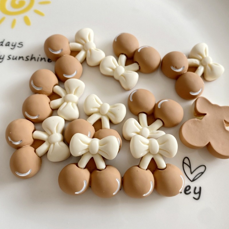 Set 10 Nút Thắt Hình Ly Cà Phê / Trà Sữa / Cherry / Nơ Diy Bằng Nhựa Resin Để Trang Trí Ốp Điện Thoại