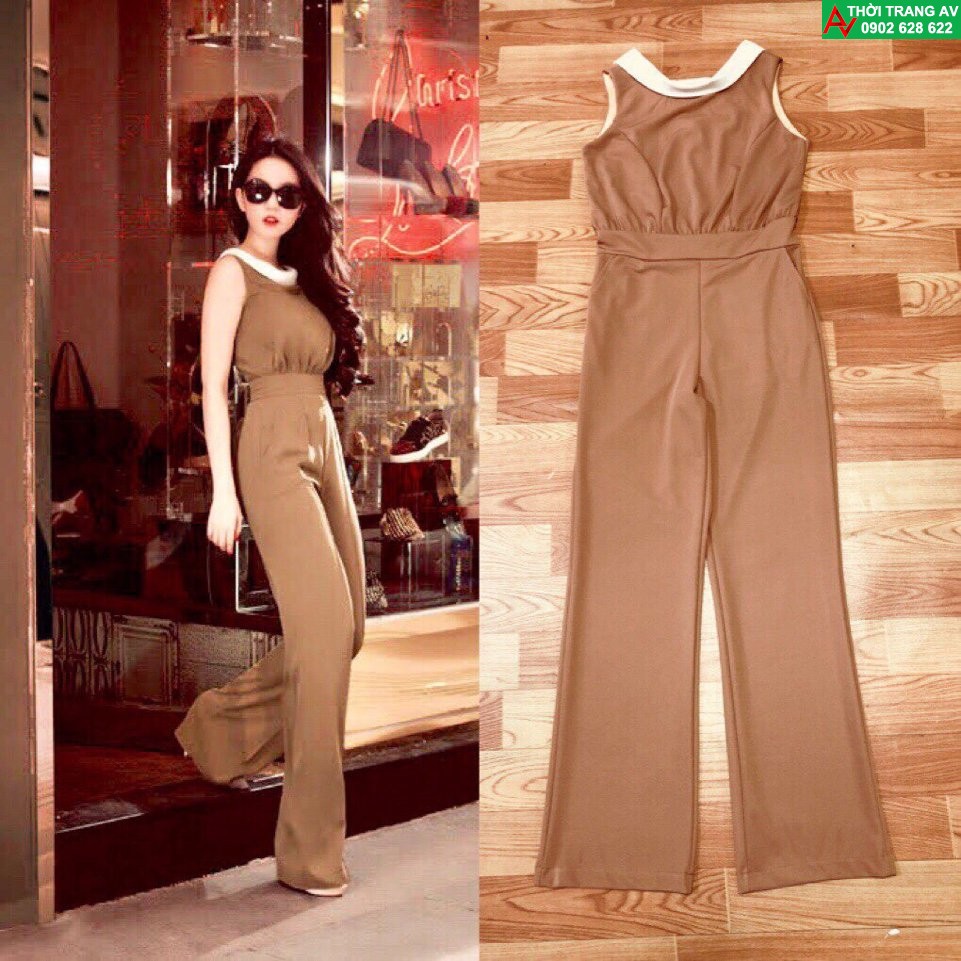 Jumpsuit - Đồ bay dài cổ lá sen hở lưng V giống Ngọc Trinh - AV5377