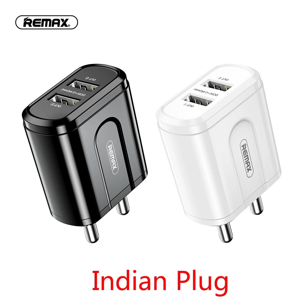 Remax USB 2 Port Charger Plug with UK AU US Indian Plug 2.4A Charging Adapter