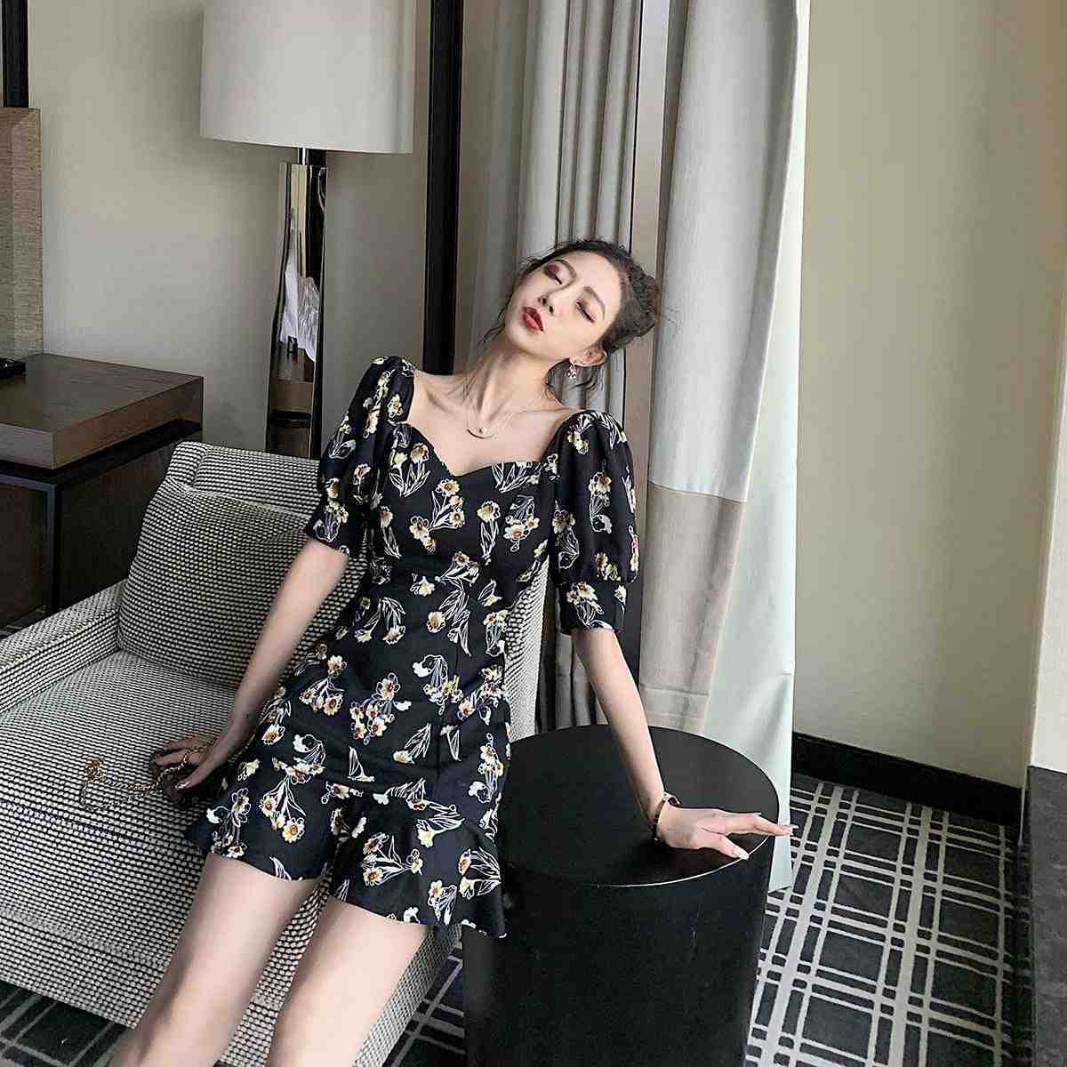 Đầm Nữ Ngắn Tay Cổ Tròn In Hoa Thời Trang | BigBuy360 - bigbuy360.vn