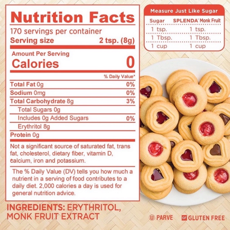 [Nhập Khẩu Mỹ] Đường Splenda Monkfruit Naturals Cho Người Tiểu Đường Ăn Kiêng Giảm Cân Chiết Xuất Từ La Hán Quả