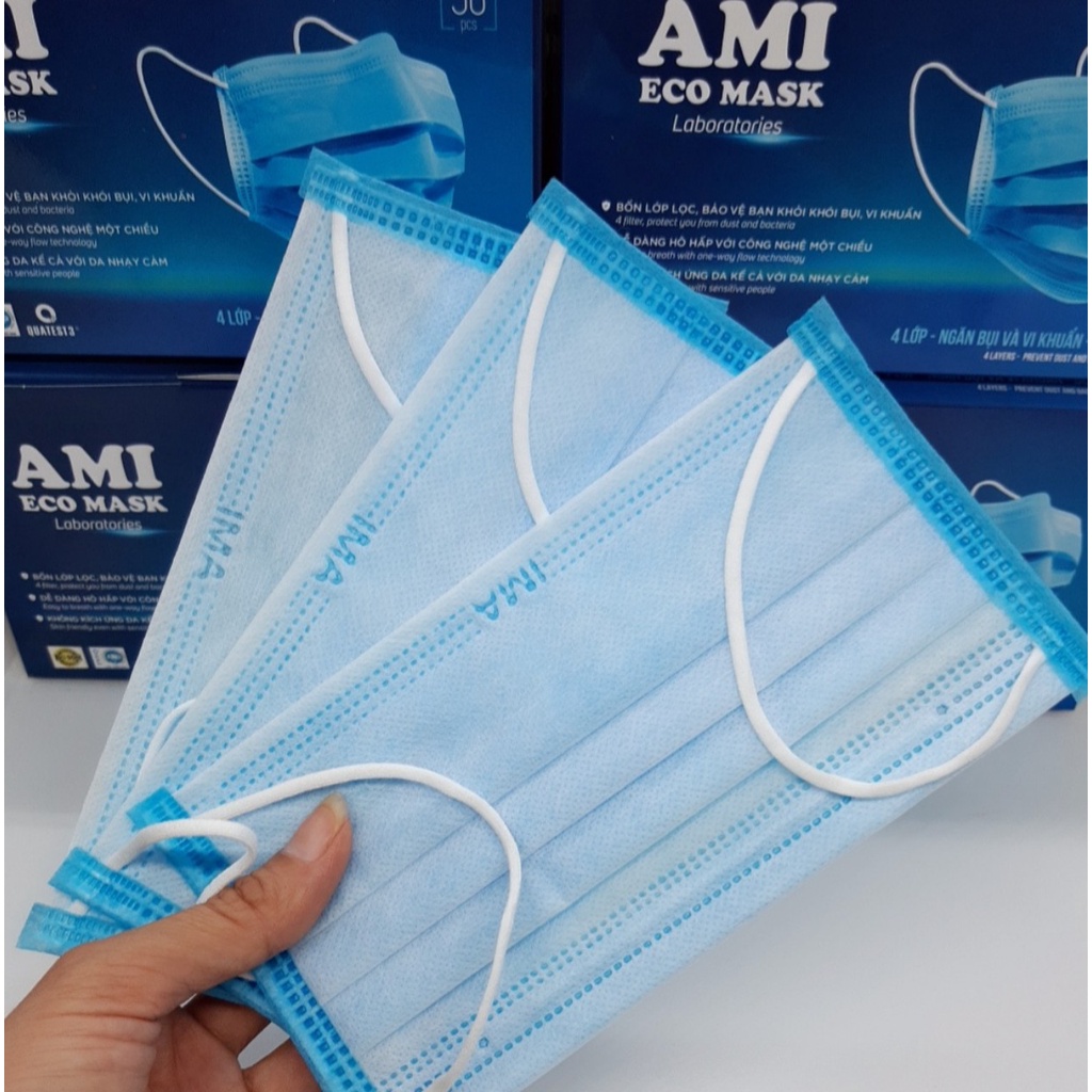 Khẩu trang y tế 4 lớp Ami màu xanh