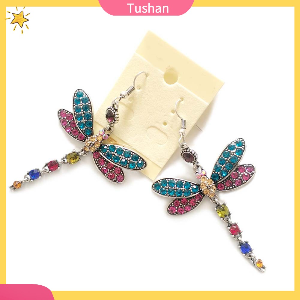 Khuyên tai hình chuồn chuồn đính đá phong cách cổ điển thanh lịch dành cho nữ