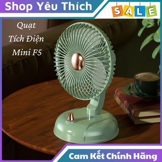 Quạt tích điện f5 gật gù lên xuống , cổng sạc usb cáp sạc type c tiện lợi