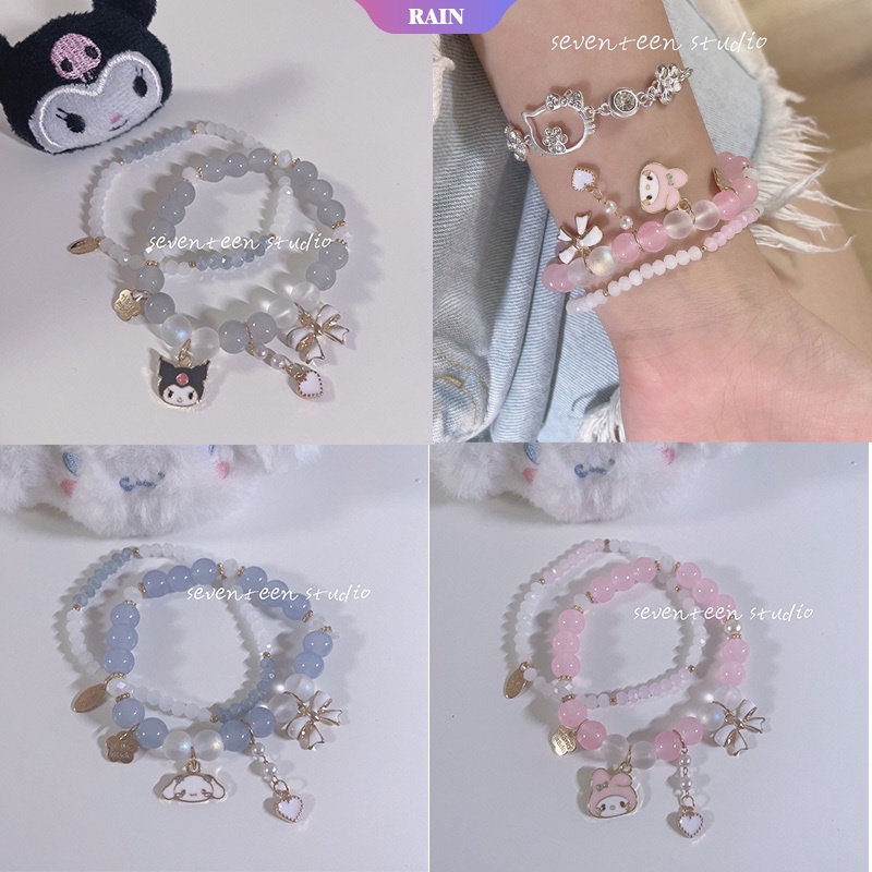 Kawaii Sanrio My Melody Cinnamoroll Kuromi Dây Đeo Tay Co Giãn Mặt Pha Lê Hoạt Hình Làm Quà Tặng Sinh Nhật Cho Bé Gái [Srain]