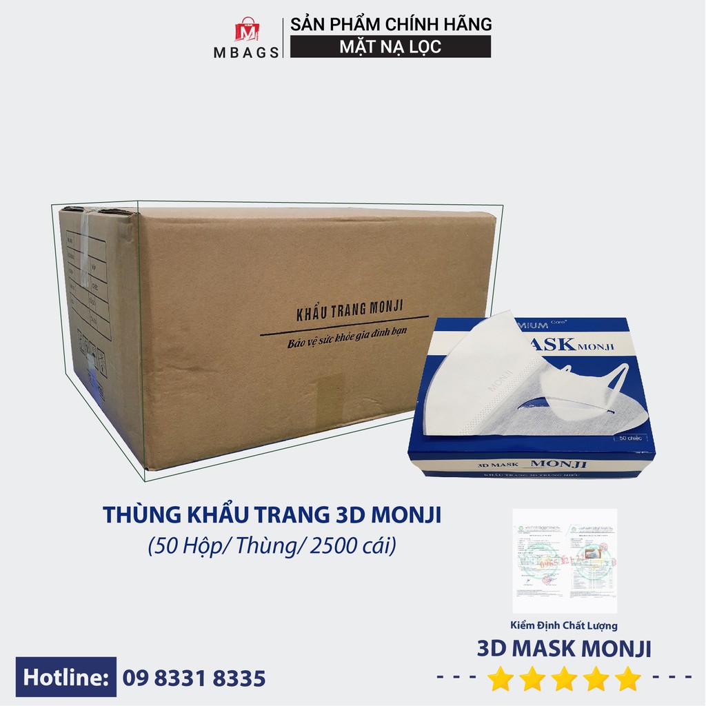 Thùng Khẩu Trang 3D Mask Monji Kháng Khuẩn - Công Nghệ Dập Nhật Bản - Chính Hãng Công Ty Trung Hiếu