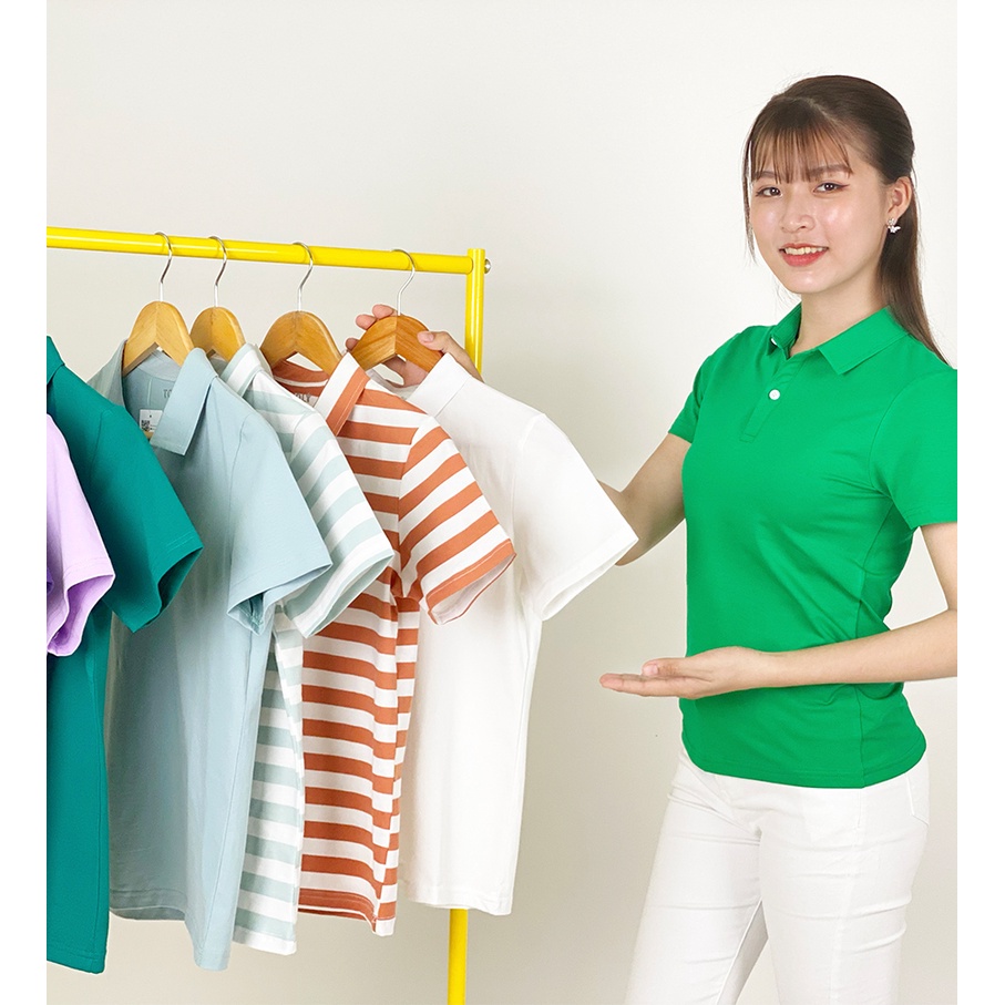 Áo thun nữ Cổ Sơ Mi (Cổ trụ) TOLI, chất cotton 4 chiều mềm mịn, co dãn Màu Trắng