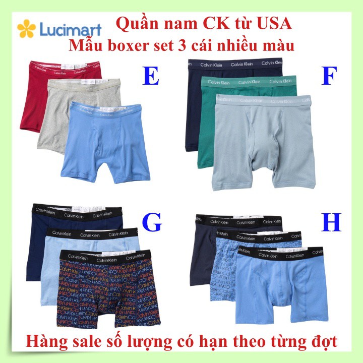 Quần lót nam CK từ USA mẫu boxer Set 3 hoặc 4 cái [Hàng Mỹ-Giá Sale]