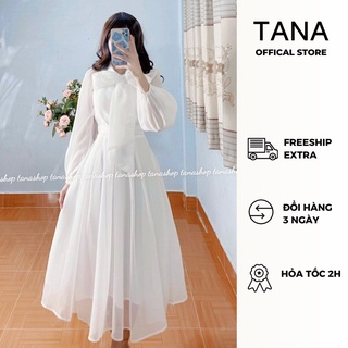 Đầm đi tiệc đầm maxi trắng cột nơ cổ TANA D0080