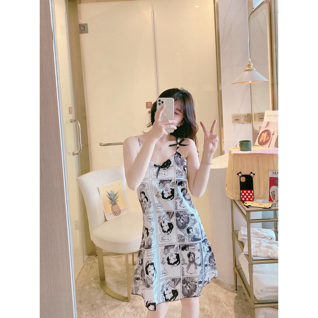 Đầm Ngủ 2 dây,Váy Ngủ 2 Dây lụa Hàn Quốc Dễ Thương Dành Cho Nữ Mùa Hè