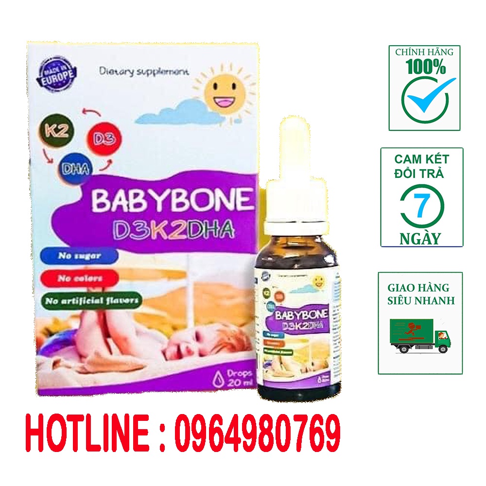 Babybone D3K2DHA lọ 20ml bổ sung vitamin d3 k2, dha giúp bé phát triển toàn diện