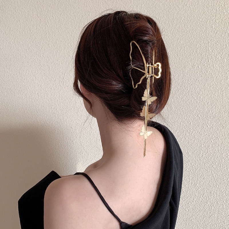 Kẹp tóc kim loại tua rua sau đầu màu vàng kẹp tóc xinh xắn dễ thương phonh cách Hàn Quốc