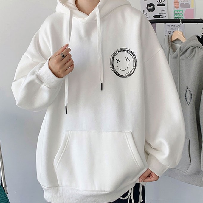 Áo Hoodie Dài Tay Dáng Rộng In Hình Mặt Cười Độc Đáo Thời Trang Mùa Xuân Thu Cho Nam