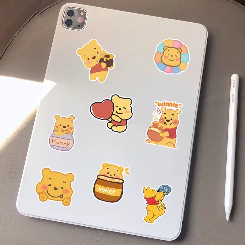 Hình Dán Sticker Gấu Pooh Đáng Yêu Trang Trí Mũ Bảo Hiểm, Sổ Tay