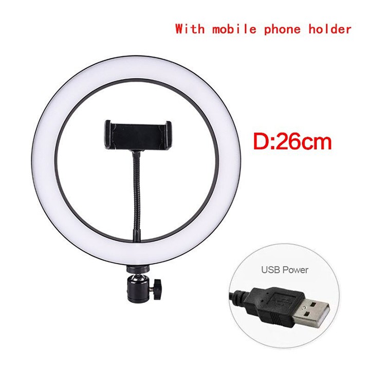 Đèn led livestream 26cm (Φ26) 3 chế độ đèn tích hợp giá đỡ điện thoại