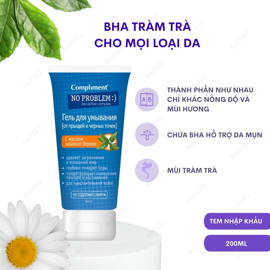 Sữa rửa mặt BHA Compliment No Problem TRÀM TRÀ VÀ 3IN1 chứa BHA Làm Sạch Giảm Mụn Giảm Khô Da [Tem NK Chính Hãng]