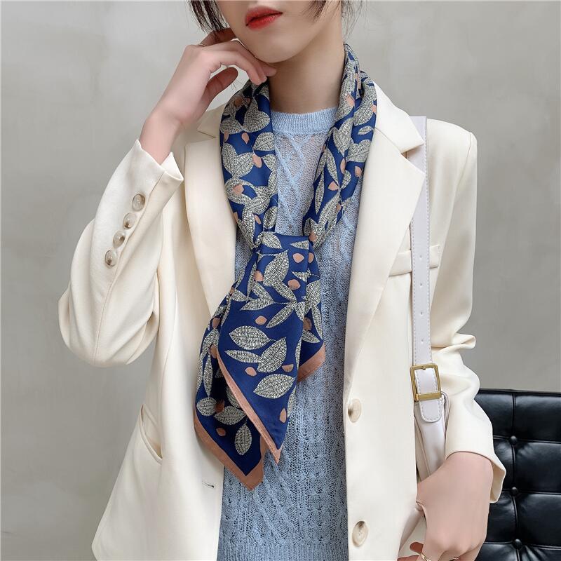 Khăn choàng cổ hình vuông 90CM (35.4 inches) bằng lụa nhân tạo mềm mại thời trang cổ điển cho nữ WJ1007-23