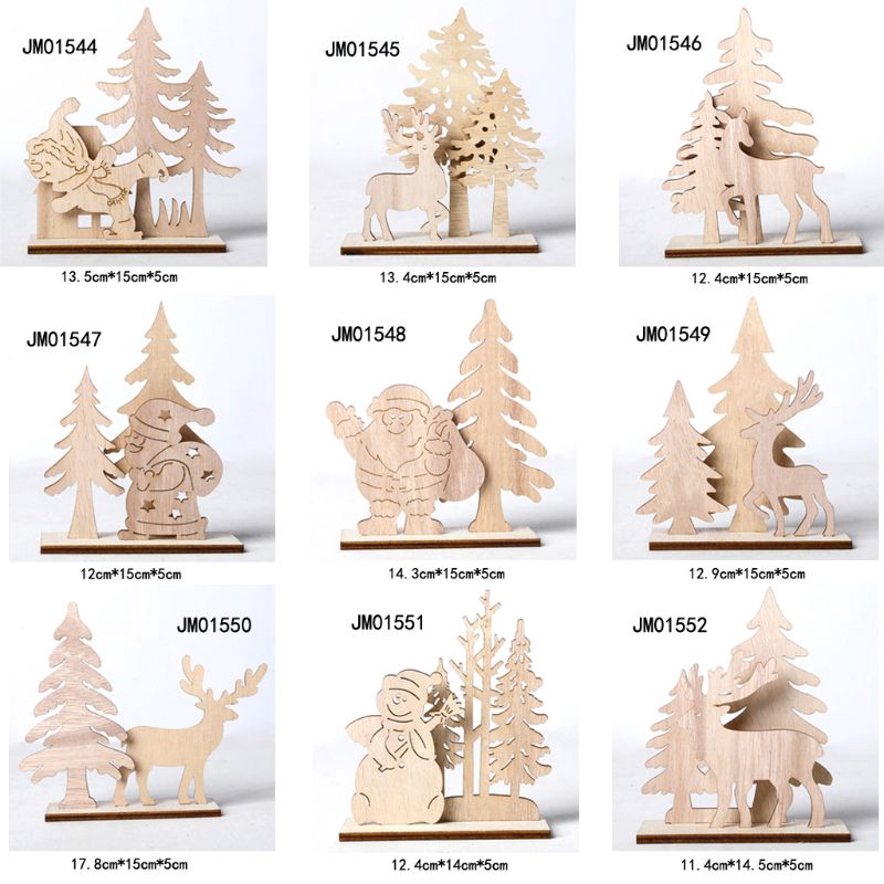 HAN❀ Creative DIY Wooden Crafts Christmas Tree Deer Decoration Ornaments Xmas Home Party Supplies