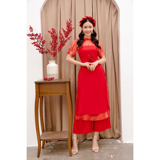 Bộ áo dài phối voan tay bồng - 20Again