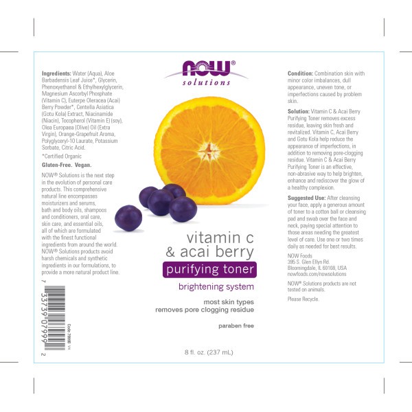 Mỹ phẩm Now solutions vitamin C acai berry purifying toner nước hoa hồng làm sáng da, loại bỏ chất bã nhờn chai 237ml