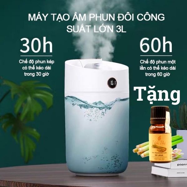Máy Phun Sương Tạo Ẩm X12 Dung Tích Lớn 3 Lít Máy Khuếch Tán Tinh Dầu Cao Cấp 2 Đầu Phun Kép Giúp Thơm Phòng & Đuổi Muỗi