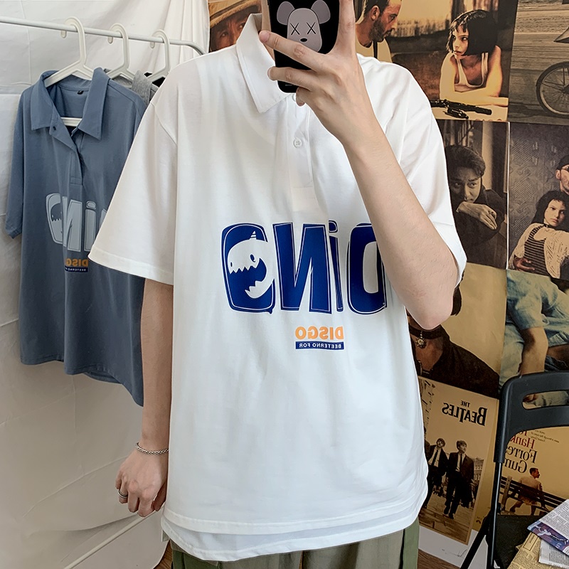 áo polo Tay Ngắn Dáng Rộng In Chữ Thời Trang Mùa Hè Phong Cách Hồng Kông Cho Nam | BigBuy360 - bigbuy360.vn