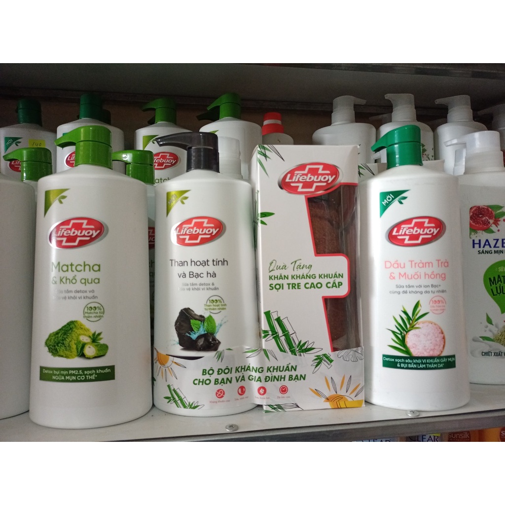 Sữa tắm LIFEBUOY MATCHA &amp; KHỔ QUA chai 850g tặng khăn sợi tre