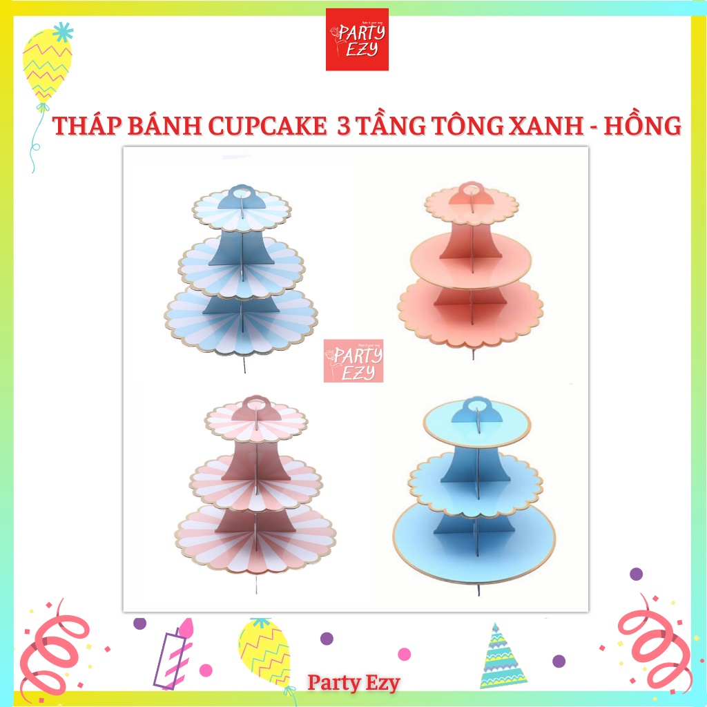 THÁP BÁNH 3 TẦNG XINH XẮN- THÁP BÁNH CUPCAKE, PHỤ KIỆN TRANG TRÍ TIỆC