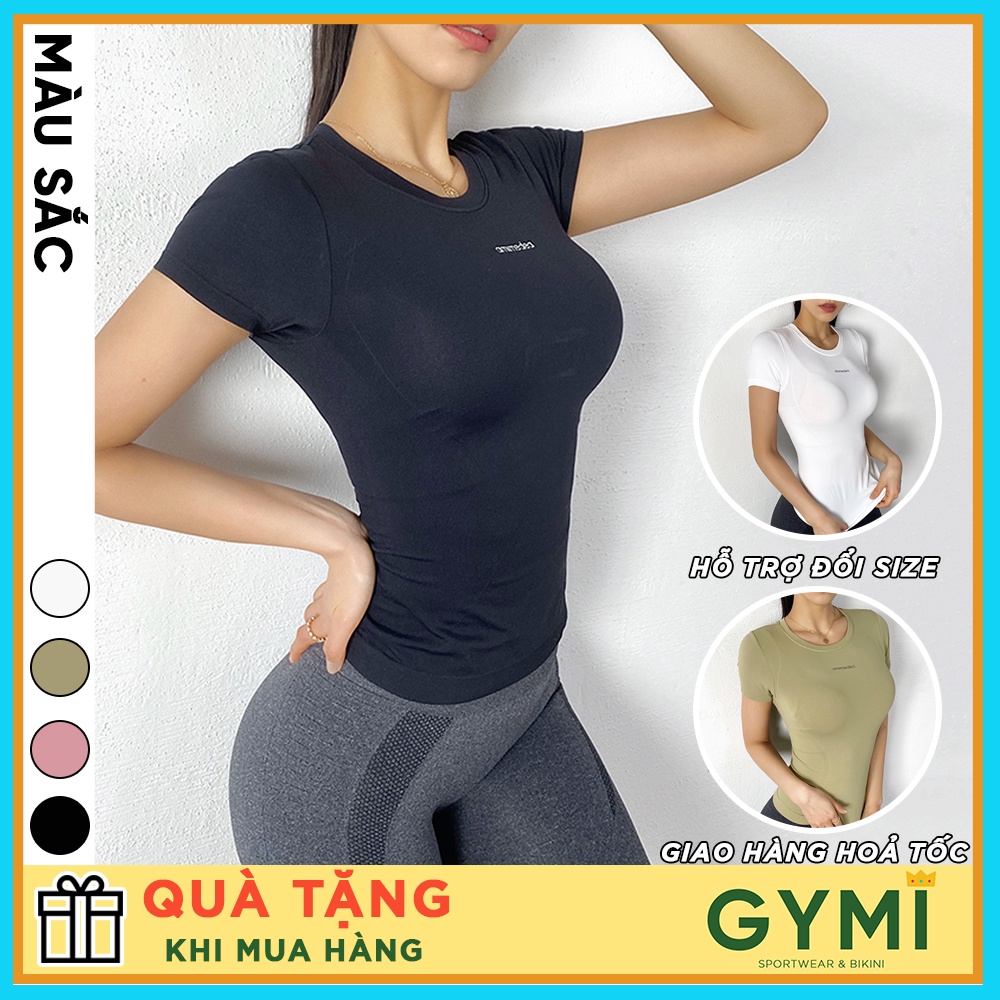 Áo tập gym yoga nữ GYMI AC01 dáng áo thun ngắn tay chuẩn hãng Ami Medea chất dệt thấm mồ hôi co giãn tốt