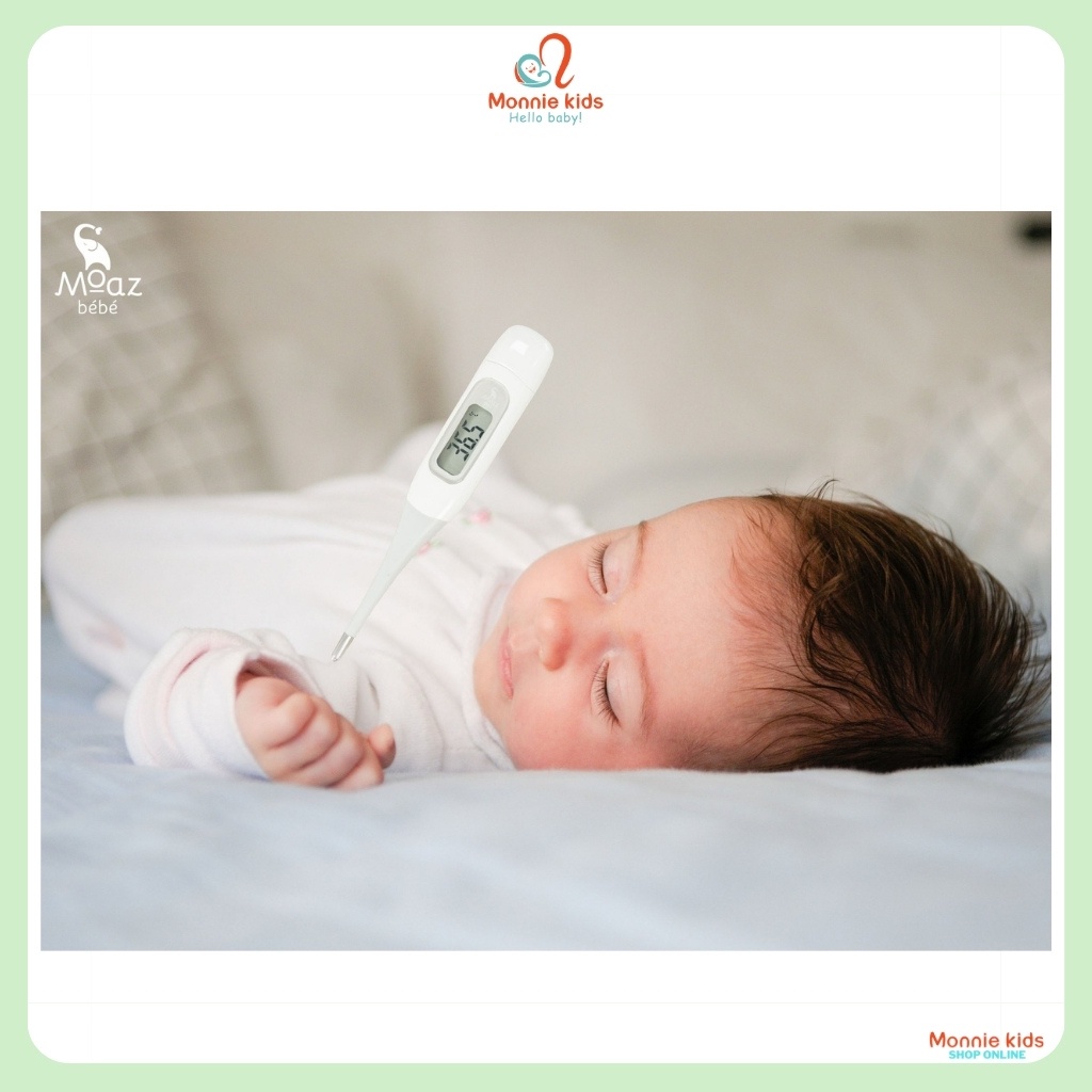 Nhiệt kế điện tử cho bé Moaz Bébé MB040, nhiệt kế đo nhiệt kẹp nách màn Led - Monnie Kids