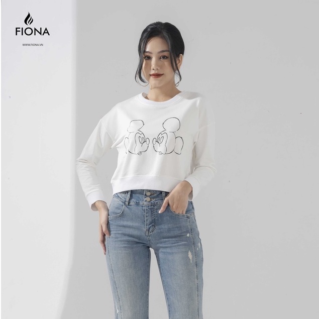 Áo nỉ nữ Croptop FIONA, áo thu đông nữ, áo nỉ cổ tròn dài tay in họa tiết con vật F520895