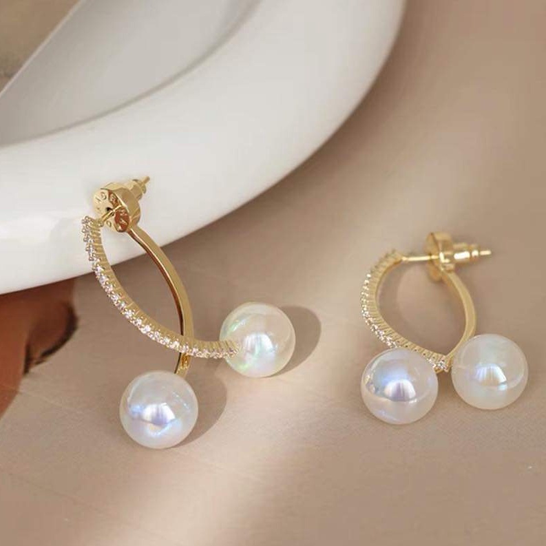 Bông tai bạc Van jewelry V10728 Bông tai hàng đá thả ngọc sang chảnh