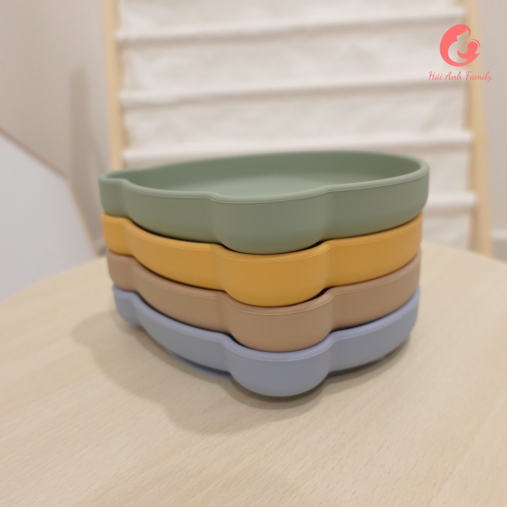 Khay ăn dặm silicon mini hình gấu có đế hít chống trượt chất liệu an toàn cho bé