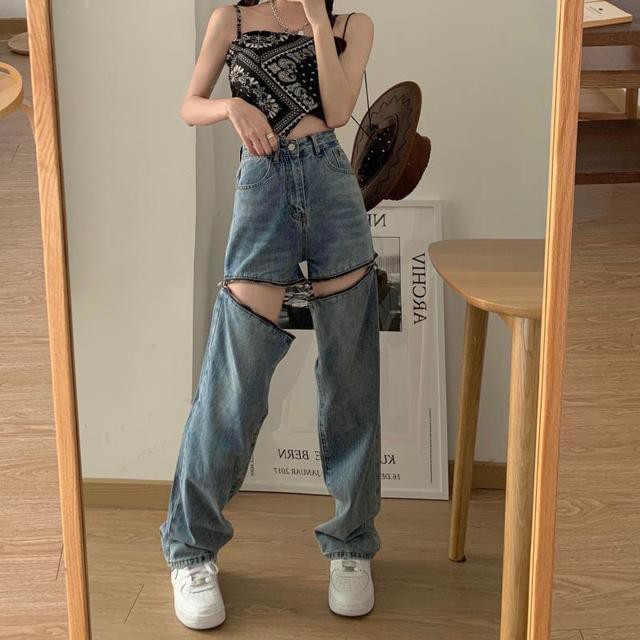 Quần jeans ROSE BLACKPINK ulzzang ống rộng kéo khoá phong cách cá tính thời trang Becky