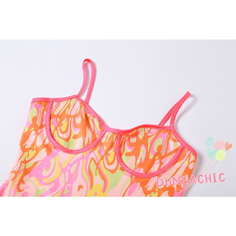 DUNEA Đầm Hai Dây Hở Lưng In Họa Tiết Thời Trang Cho Nữ