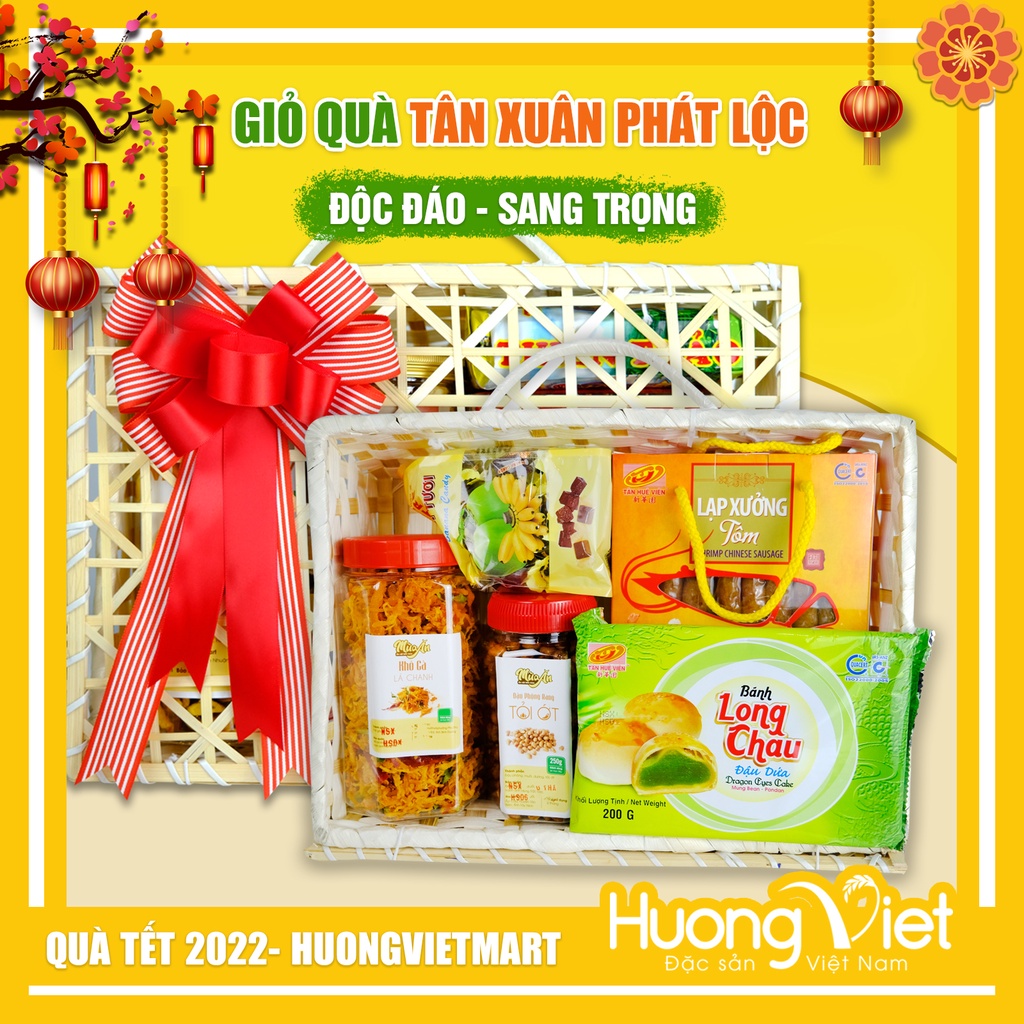 Giỏ quà đặc sản Miền Tây, kết hợp nhiều món đặt sản nổi tiếng Việt Nam ( Giỏ tre kết hợp cùng nơ vải handmade )