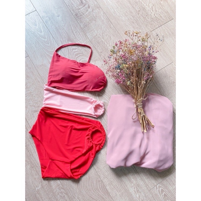 Set Bikini họa tiết kèm áo chụp hình sống ảo đi biển
