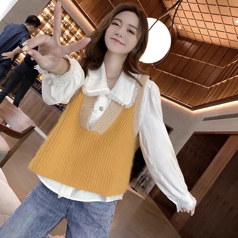 Set Áo gile len siêu xinh và sơ mi trắng