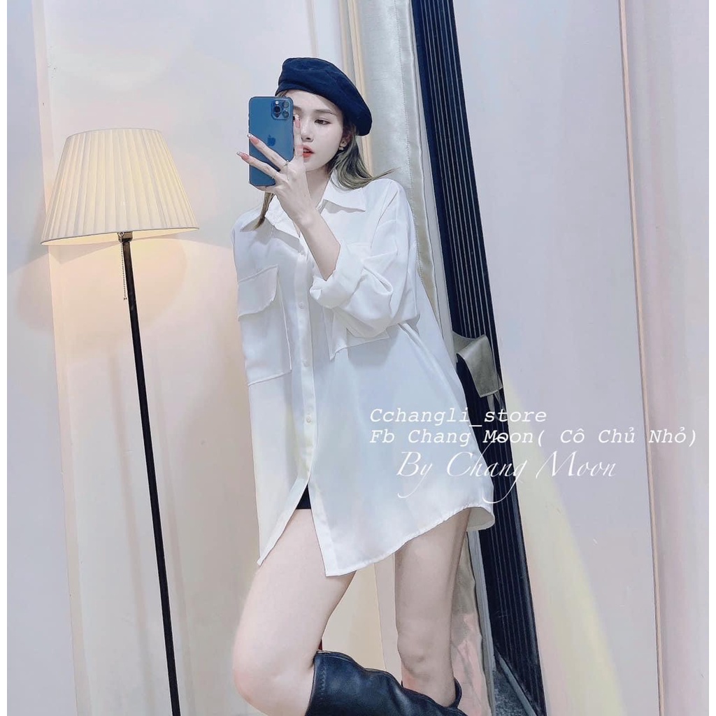 [ảnh thật-sẵn] Áo sơ mi cổ đức 2 túi ngực