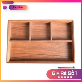 Khay gỗ đa năng đựng đồ 4 ngăn, khay gỗ chia ngăn gỗ thông tự nhiên